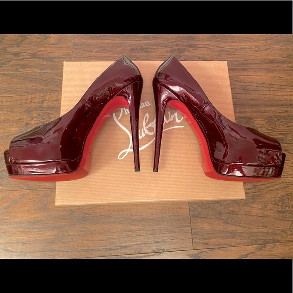Christian Louboutin Palais Royal 140 Patent Ruby Red PeepToe Pumps - Picture 11 of 15
